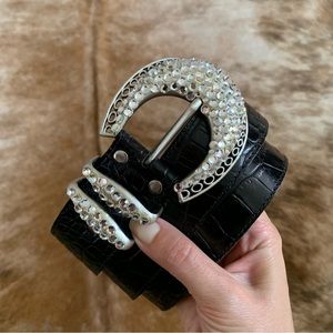 BB Simon black belt with rhinestones buckle